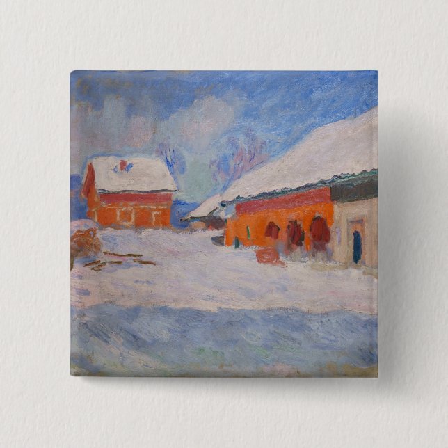 Claude Monet - Norway, Red Houses at Bjornegaard 15 Cm Square Badge (Front)