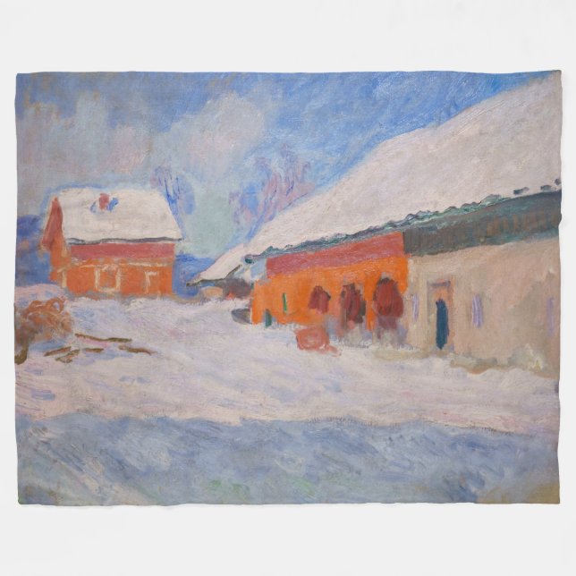 Claude Monet - Norway, Red Houses at Bjornegaard Fleece Blanket (Front (Horizontal))