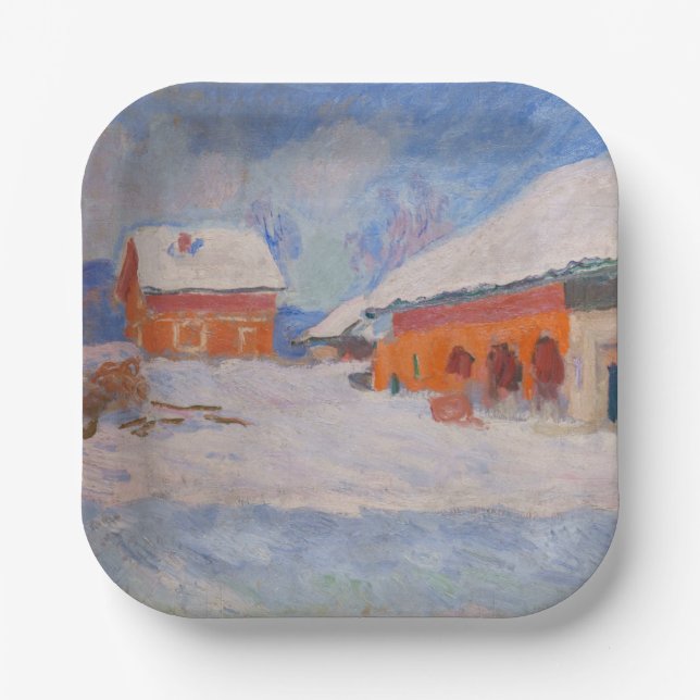Claude Monet - Norway, Red Houses at Bjornegaard Paper Plate (Front)