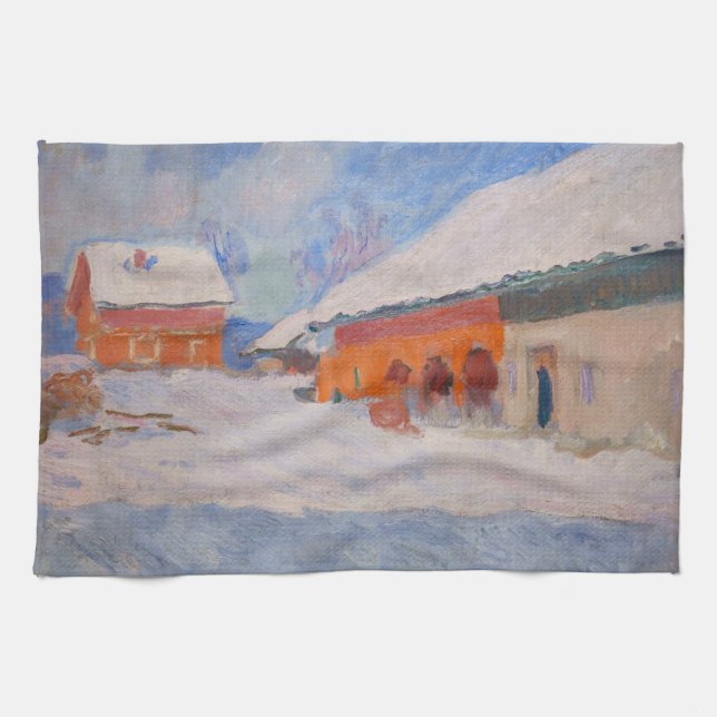 Claude Monet - Norway, Red Houses at Bjornegaard Tea Towel (Horizontal)