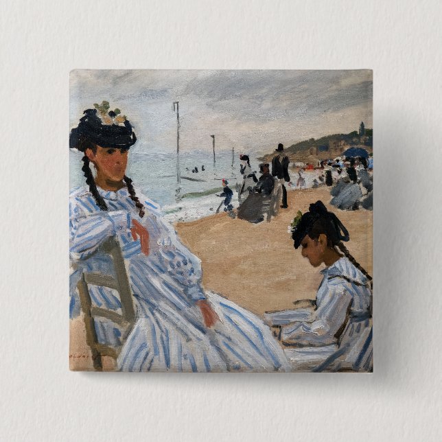 Claude Monet - On the Beach at Trouville 15 Cm Square Badge (Front)
