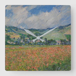 Claude Monet Painting, Poppy Field at Giverny Square Wall Clock
