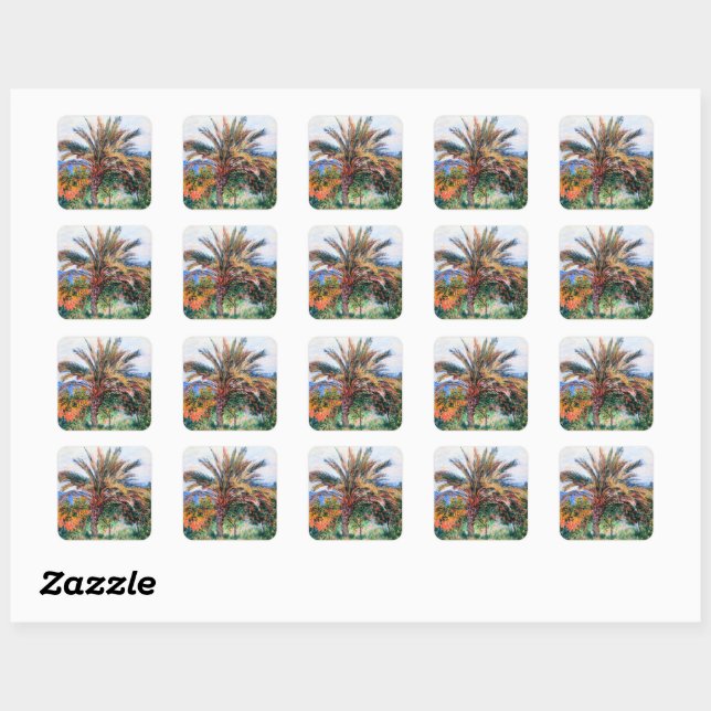 Claude Monet, Palm Tree at Bordighera, Square Sticker (Sheet)