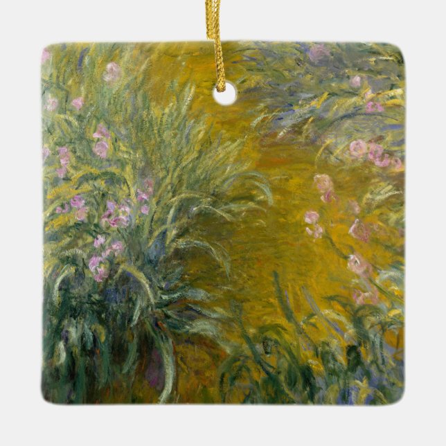 Claude Monet | Path through the Irises Ceramic Tree Decoration (Front)