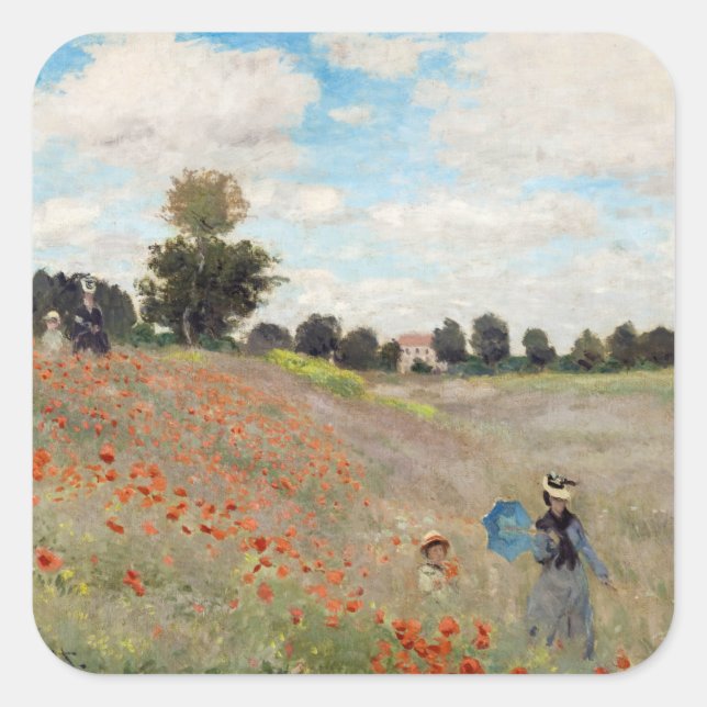 Claude Monet - Poppy Field Square Sticker (Front)