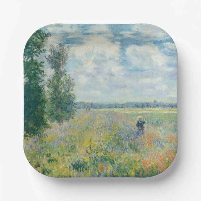 Claude Monet - Poppy Fields near Argenteuil (1875) Paper Plate (Front)
