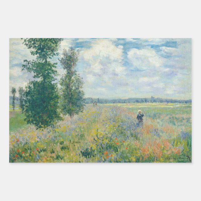 Claude Monet - Poppy Fields near Argenteuil (1875) Wrapping Paper Sheet (Front)