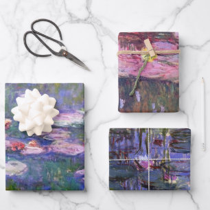 Claude Monet Purple & Pink Water Lilies Wrapping Paper Sheet