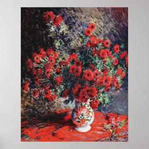 Claude Monet_Red Chrysanthemums Flowers - Poster