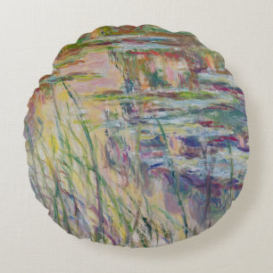 Claude Monet   Reflections on the Water, 1917 Round Cushion