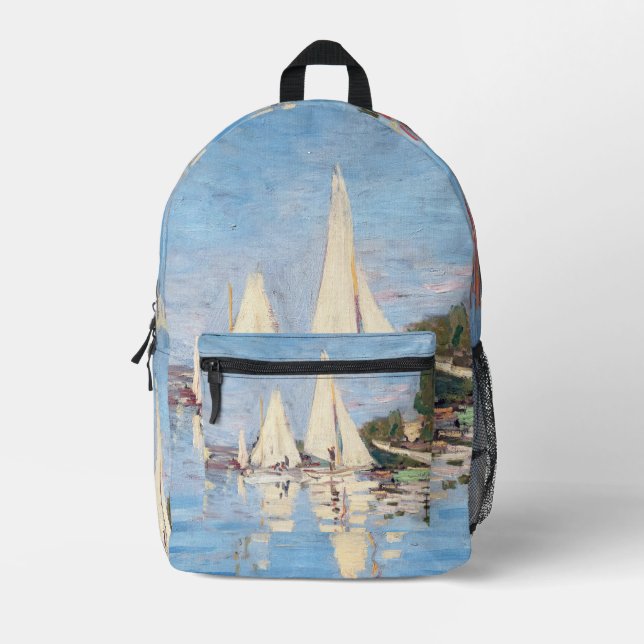 Claude Monet - Regattas at Argenteuil Printed Backpack (Front)