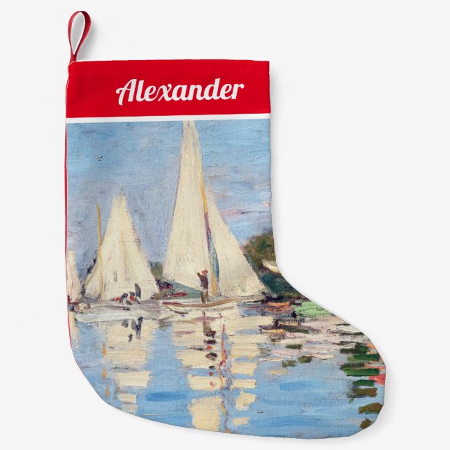Claude Monet - Regattas at Argenteuil Small Christmas Stocking (Front)