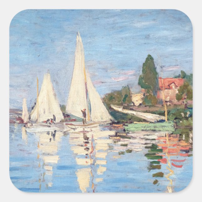 Claude Monet - Regattas at Argenteuil Square Sticker (Front)