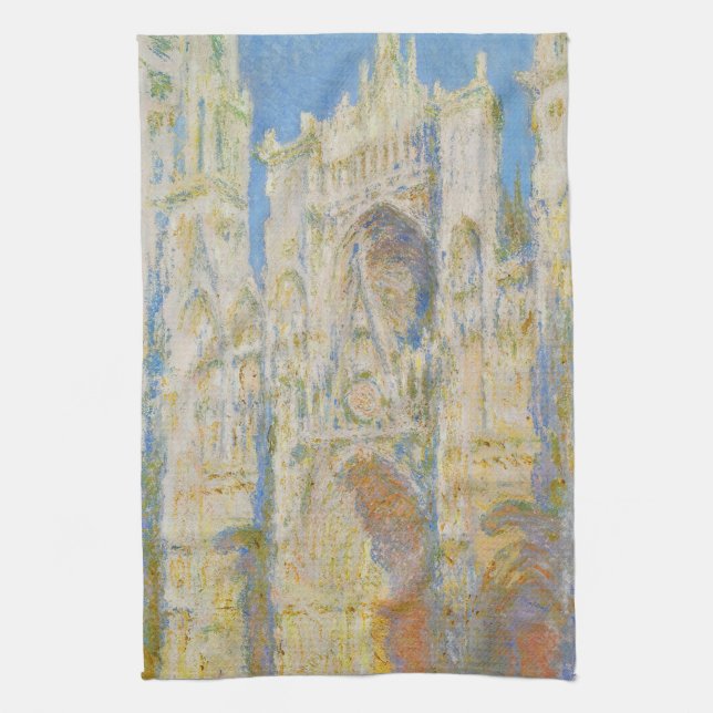 Claude Monet Rouen Cathedral Portal Morning Light Tea Towel (Vertical)