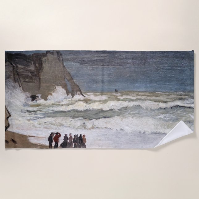 Claude Monet - Rough Sea at Etretat Beach Towel (Front)