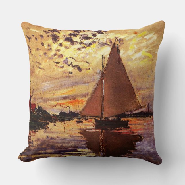Claude Monet-Sailboat at Le Petit-Gennevilliers Cushion (Front)