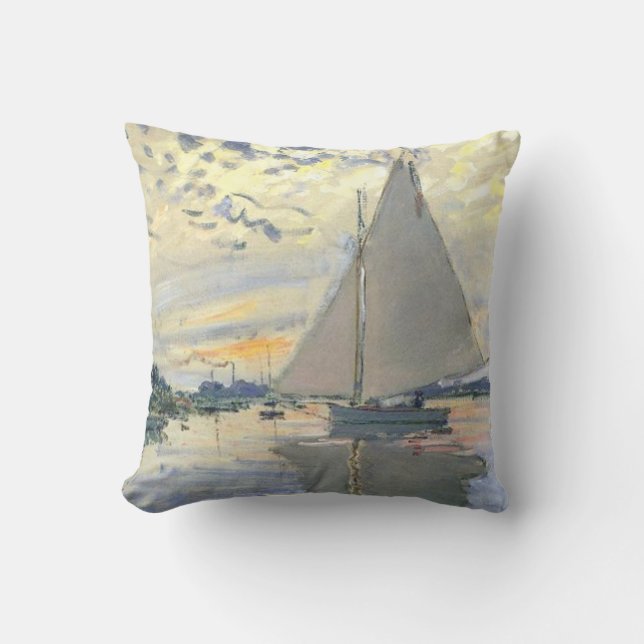 Claude Monet - Sailboat At Le Petit Gennevilliers Cushion (Front)