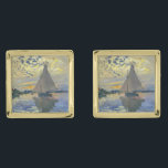 Claude Monet - Sailboat at Le Petit-Gennevilliers Gold Finish Cufflinks<br><div class="desc">Sailboat at Le Petit-Gennevilliers / Voilier au Petit-Gennevilliers - Claude Monet,  1874</div>