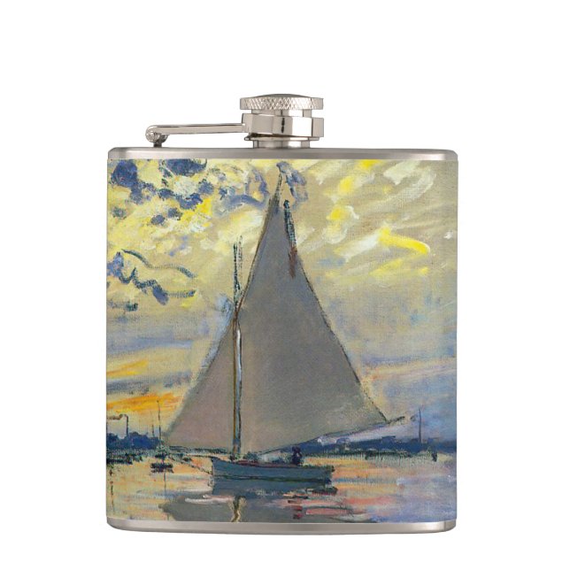 Claude Monet - Sailboat at Le Petit-Gennevilliers Hip Flask (Front)