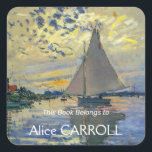 Claude Monet - Sailboat at Le Petit-Gennevilliers Square Sticker<br><div class="desc">Sailboat at Le Petit-Gennevilliers / Voilier au Petit-Gennevilliers - Claude Monet,  1874</div>