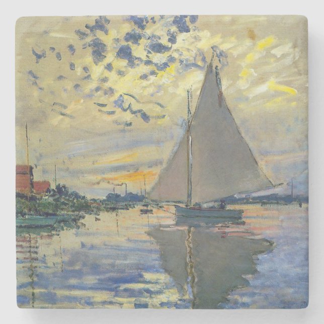 Claude Monet - Sailboat at Le Petit-Gennevilliers Stone Coaster (Front)
