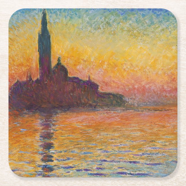 Claude Monet - San Giorgio Maggiore at Dusk Square Paper Coaster (Front)