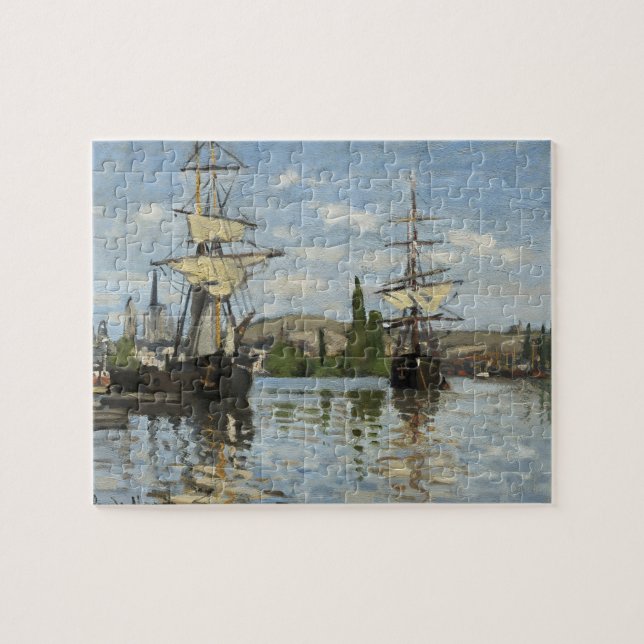 Claude Monet Ships on the Seine River Travel Art Jigsaw Puzzle (Horizontal)