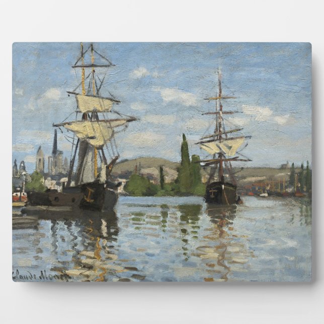 Claude Monet Ships on the Seine River Travel Art Plaque (Front)