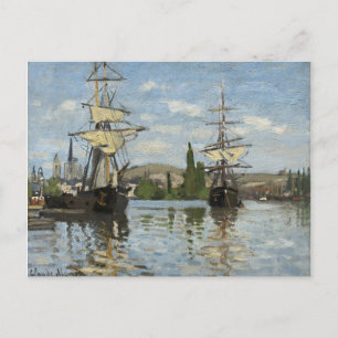Claude Monet Ships on the Seine River Travel Art Postcard