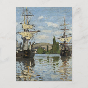 Claude Monet Ships on the Seine River Travel Art Postcard