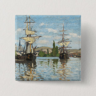 Claude Monet Ships Riding on the Seine at Rouen 15 Cm Square Badge