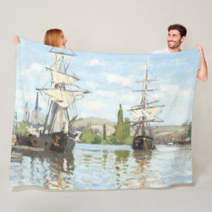 Claude Monet. Ships Riding on the Seine at Rouen Fleece Blanket