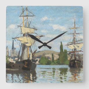 Claude Monet Ships Riding on the Seine at Rouen Square Wall Clock
