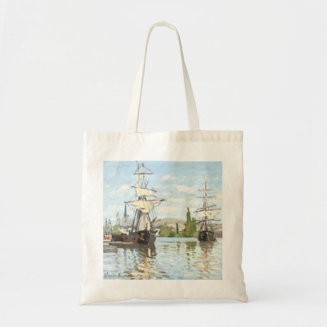 Claude Monet. Ships Riding on the Seine at Rouen Tote Bag (Front)