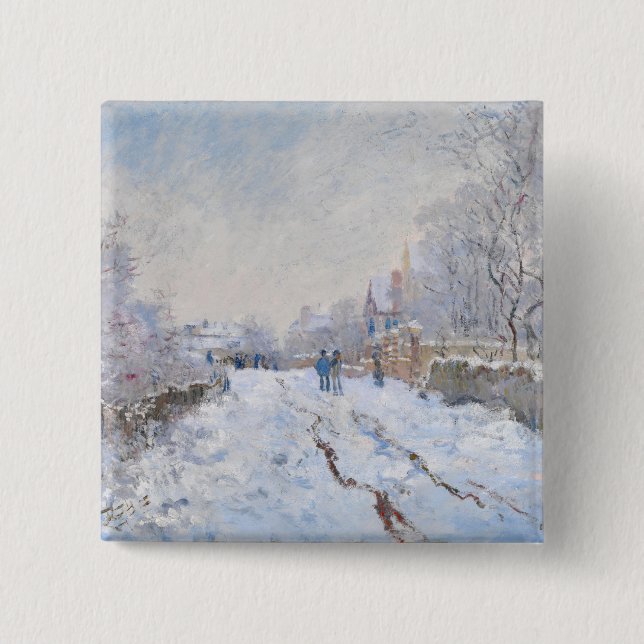 Claude Monet - Snow Scene at Argenteuil 15 Cm Square Badge (Front)