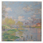 Claude Monet - Spring by the Seine Tile<br><div class="desc">Spring by the Seine by Claude Monet, 1875. Claude Monet was a founder of French Impressionist painting, and the most consistent and prolific practitioner of the movement's philosophy of expressing one's perceptions before nature, especially as applied to plein-air landscape painting. The term "Impressionism" is derived from the title of his...</div>