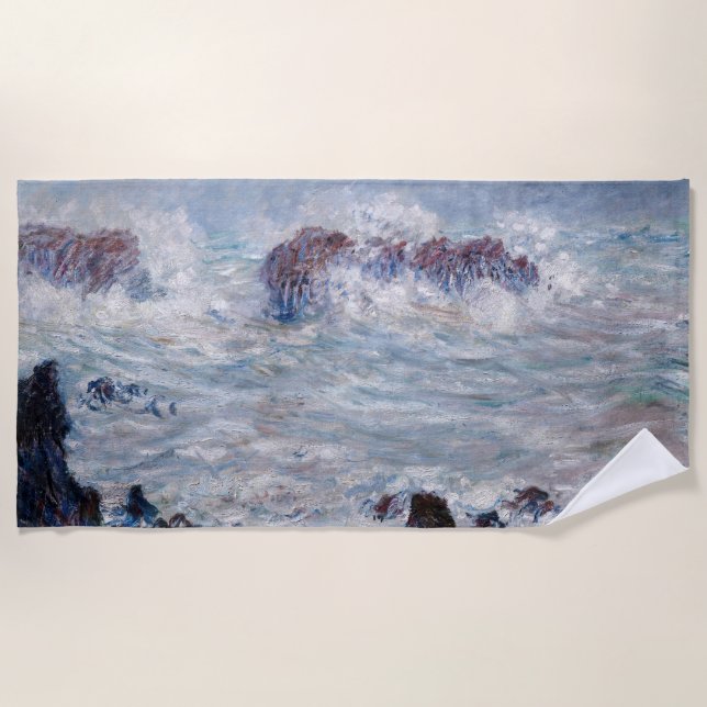 Claude Monet - Storm off the Belle-Ile Coast Beach Towel (Front)
