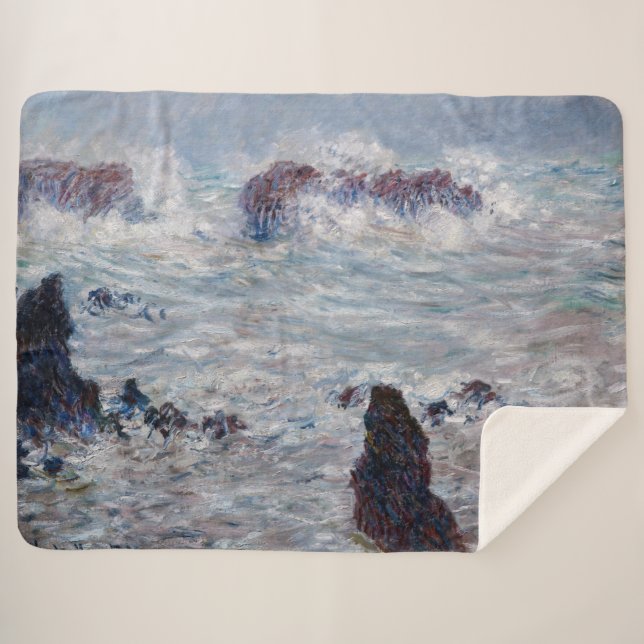 Claude Monet - Storm off the Belle-Ile Coast Sherpa Blanket (Front (Horizontal))