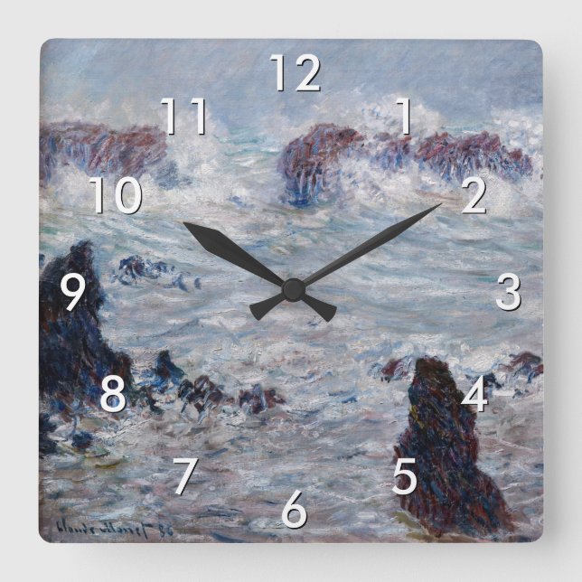 Claude Monet - Storm off the Belle-Ile Coast Square Wall Clock (Front)