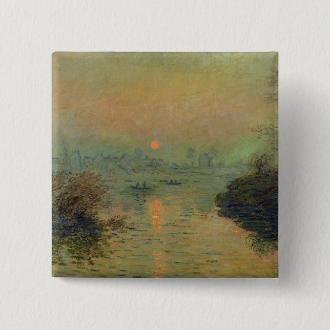 Claude Monet | Sun Setting over the Seine 15 Cm Square Badge (Front)