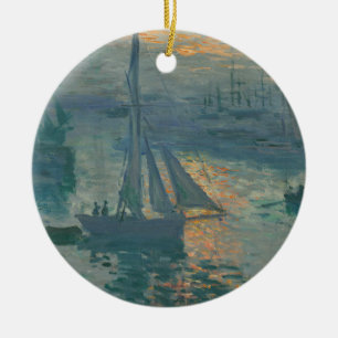 Claude Monet Sunrise Marine Sailboat Impressionism Ceramic Tree Decoration