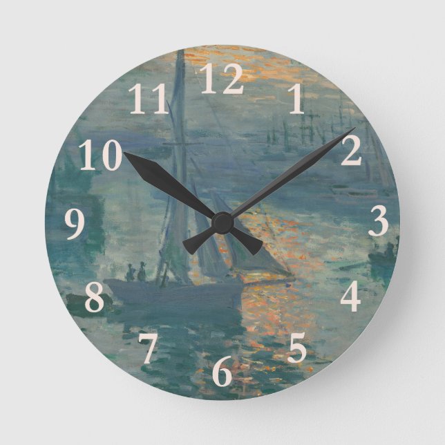 Claude Monet Sunrise Marine Sailboat Impressionism Round Clock (Front)