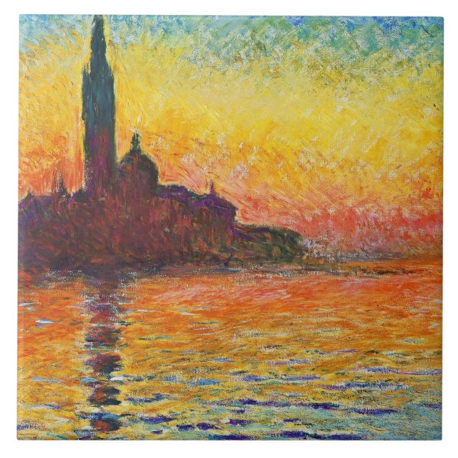Claude Monet Sunset In Venice Impressionist Art Tile (Front)