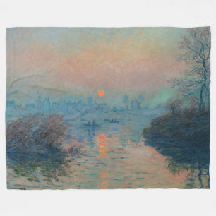 Claude Monet - Sunset on the Seine at Lavacourt Fleece Blanket