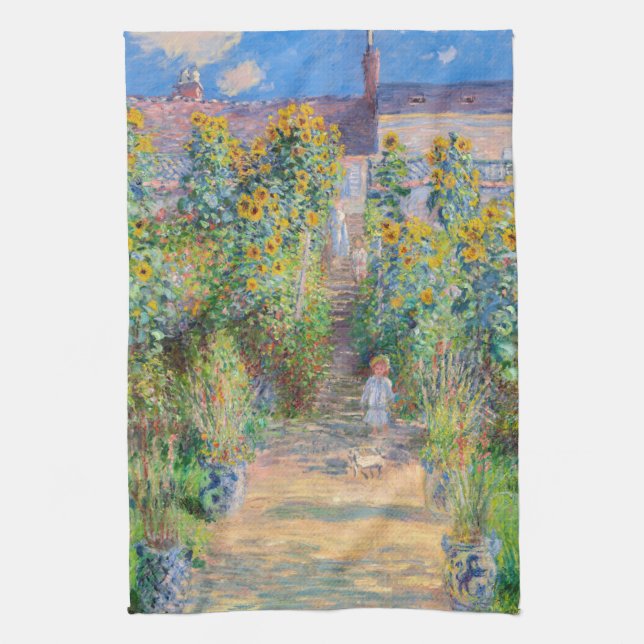 Claude Monet - The Artist's Garden at Vetheuil Tea Towel (Vertical)