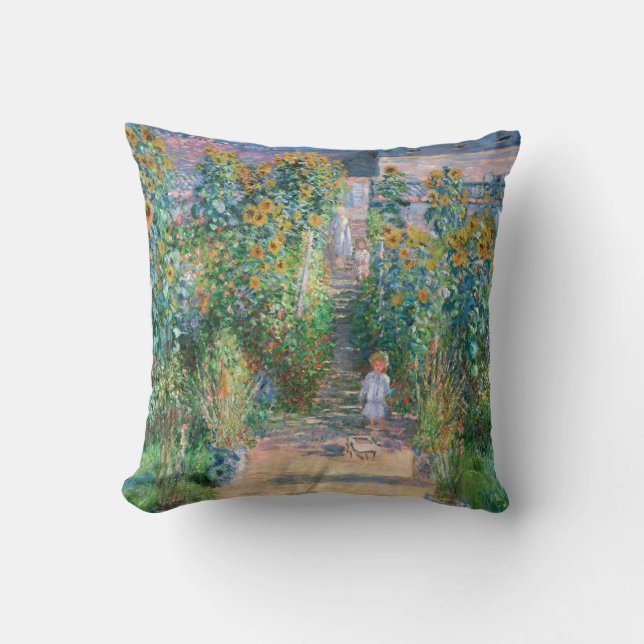Claude Monet The Artist's Garden Painting Pillow (Front)