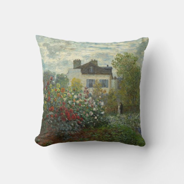 Claude Monet The Artist's Garden Painting Pillow (Front)