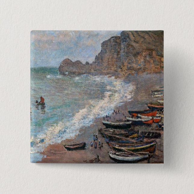 Claude Monet - The Beach at Etretat 15 Cm Square Badge (Front)