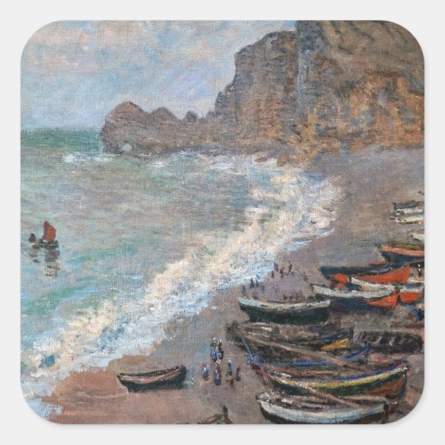 Claude Monet - The Beach at Etretat Square Sticker (Front)