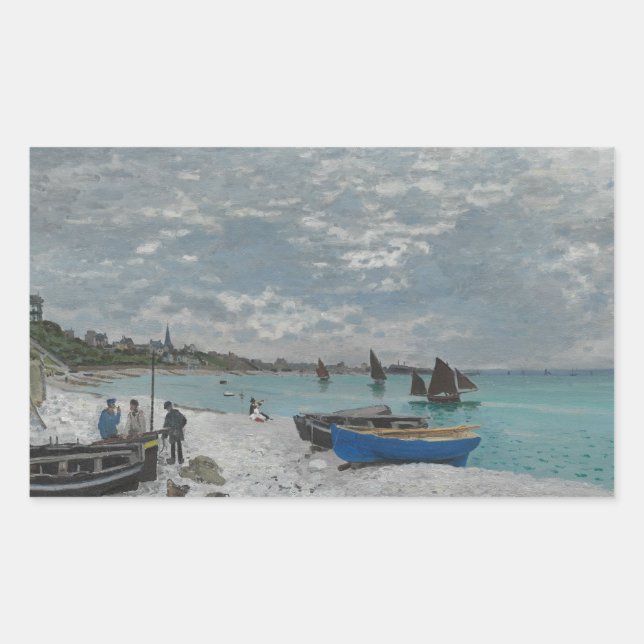 Claude Monet - The Beach at Sainte-Adresse Rectangular Sticker (Front)